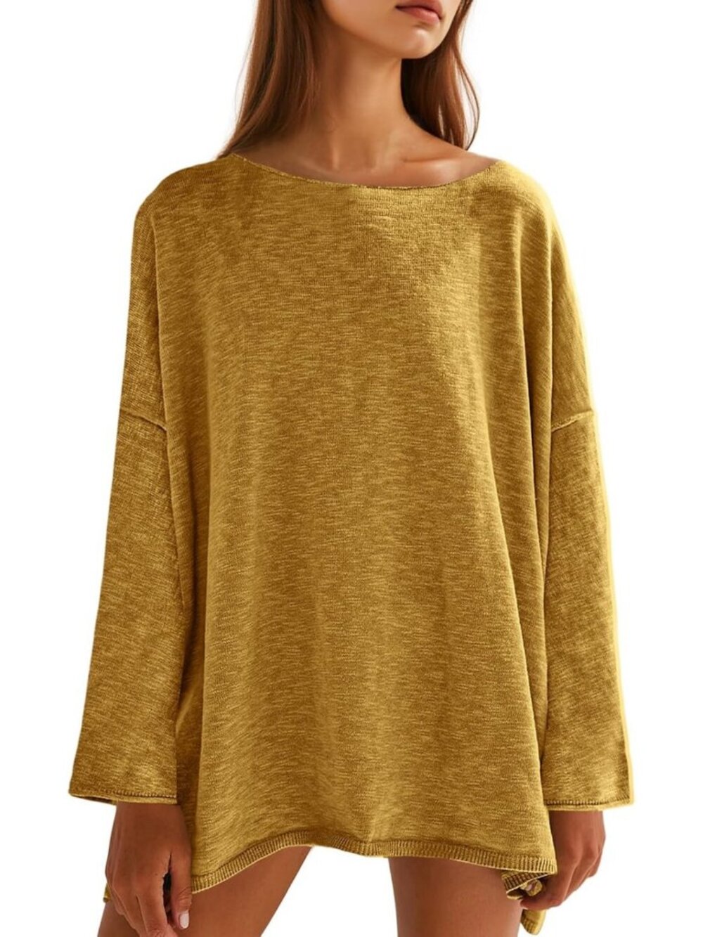 Cozy Oversized Long Sleeve Knit Sweater for Women - Lightweight Casual Top